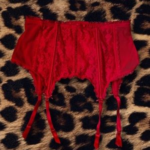Victoria's Secret red floral lace garter belt.